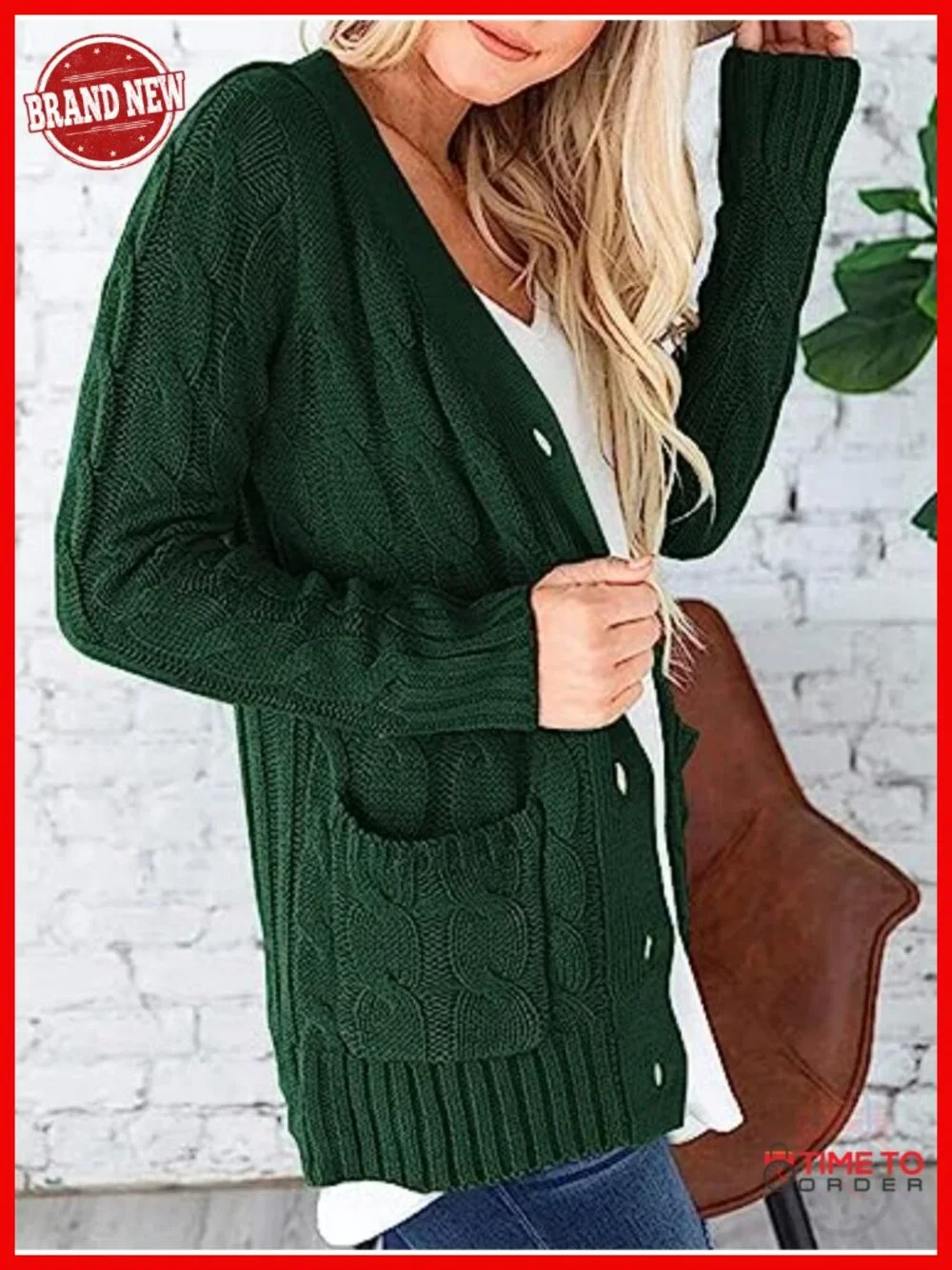 Chunky Cable Knit Cardigan Open Front Button Down Long Sleeve Coatigan with